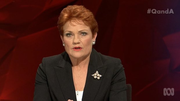 Pauline Hanson on Q&A on Monday.