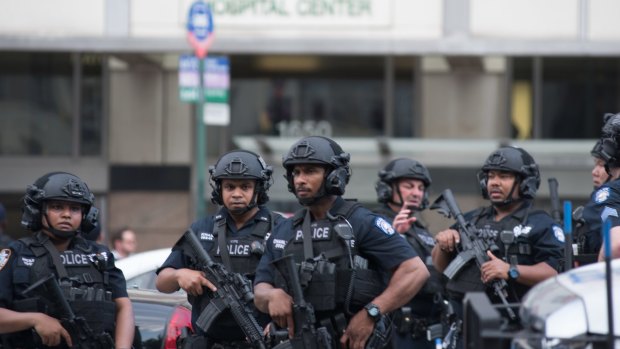Law enforcement officers at the scene of the shooting at Bronx-Lebanon Hospital Centre in New York 