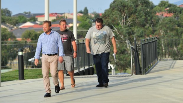 Canberra club rugby officials arrive for a meeting with Brumbies bosses at Brumbies HQ on Wednesday.
