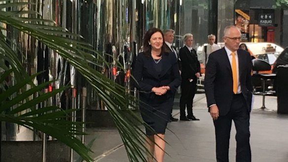 Queensland Premier Annastacia Palaszczuk and Prime Minister Malcolm Turnbull outside Waterfront Place in Brisbane.