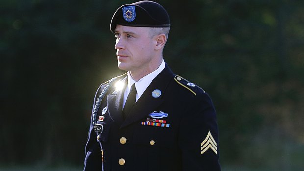 Sergeant Bowe Bergdahl, pictured at an earlier court appearance, was accused of endangering his US comrades by walking off his post in Afghanistan.