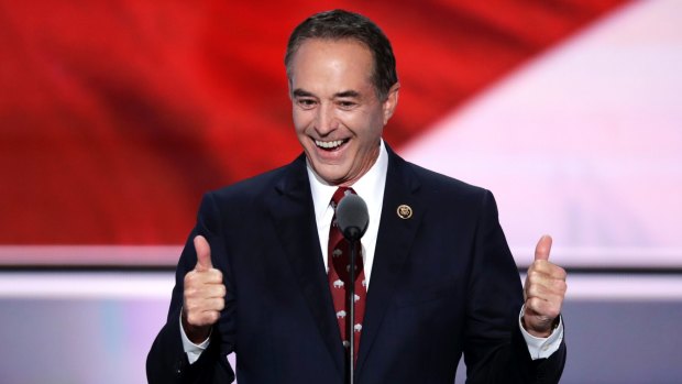 Chris Collins, pictured nominating Donald Trump as the Republican presidential candidate in 2016, lost $22 million on paper when Innate tanked.