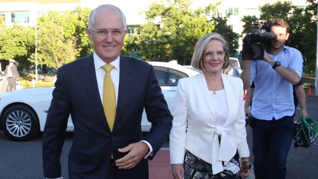 Prime Minister Malcolm Turnbull, pictured with wife Lucy Turnbull on Tuesday morning, has told colleagues a double dissolution election remains a possibility.