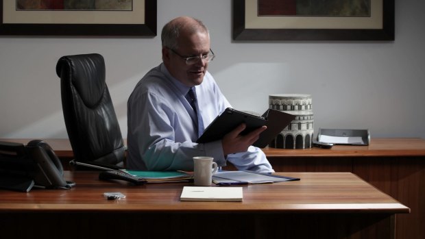 Treasurer Scott Morrison prepares the budget from his office in the Treasury building in Canberra on Tuesday 2 May 2017.
