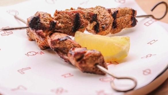 The pork skewer served at new Spanish restaurant Chulo in St Kilda.