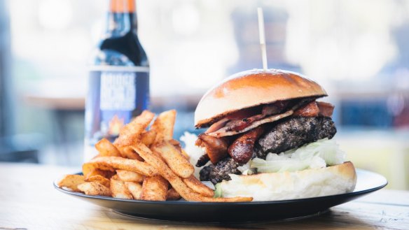 El Pedro beef burger with bacon, chorizo and honey glazed goat's cheese.