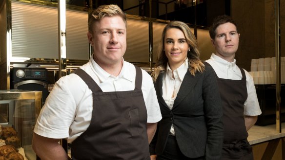 District Brasserie and Bakery chefs, Jason Hillier-Leggatt, left, and Mark Knox, with manager, Simone Weller.