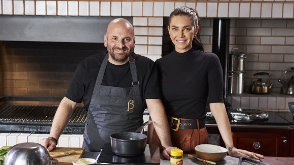 George Calombaris and Sarah Todd on the set of their new television show, Hungry.