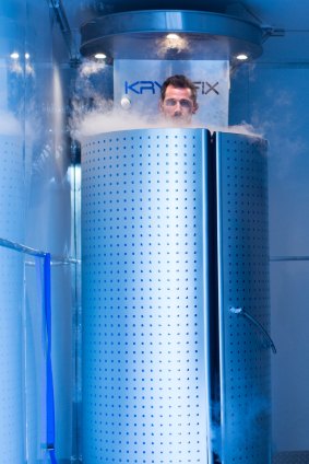 Socceroo Ryan McGowan in a mobile cryotherapy chamber ahead of the World Cup qualifier against Honduras. 