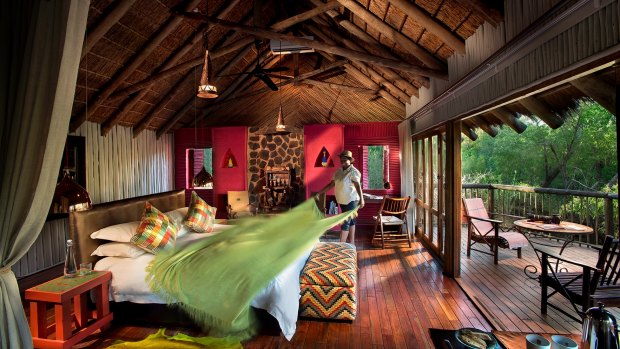A tree house suite at Jaci's Tree Lodge, which is a clever mix of luxury and bush decor.