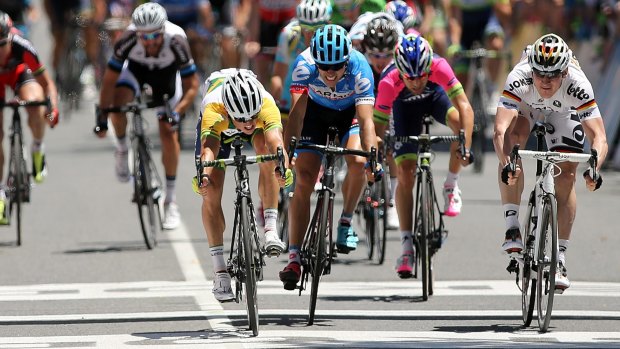 Determined: Simon Gerrans leading in this year’s Tour Down Under.