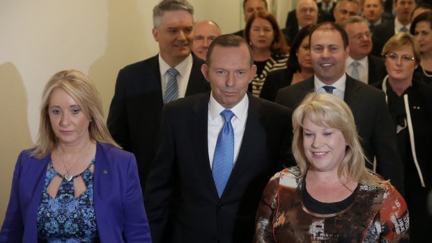 Then-Prime Minister Tony Abbott and his colleagues before the leadership ballot on September 14.