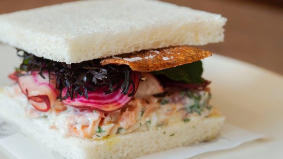 Josh Niland's hot smoked salmon sandwich is a great way to use up leftover fish at Christmas (see recipe below).