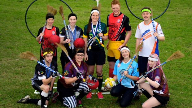 Members of the Victorian Quidditch Association demonstrate how to play the game that is featured in the Harry Potter books.