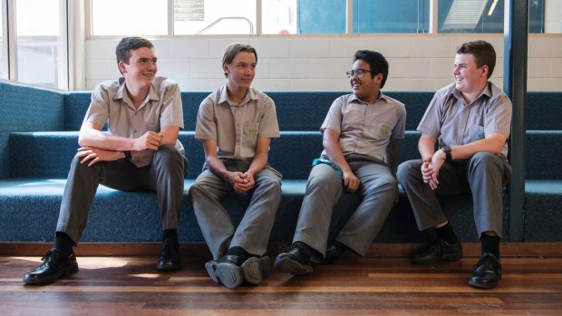 Opening up: Parramatta Marist High year 9 students Toby Bellew, Alby Giles, Monty Duncombe and Marc Caramoan. 