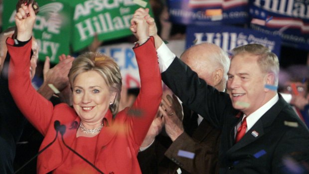 Democratic presidential hopeful Hillary Clinton acknowledges supporters in Columbus, Ohio.