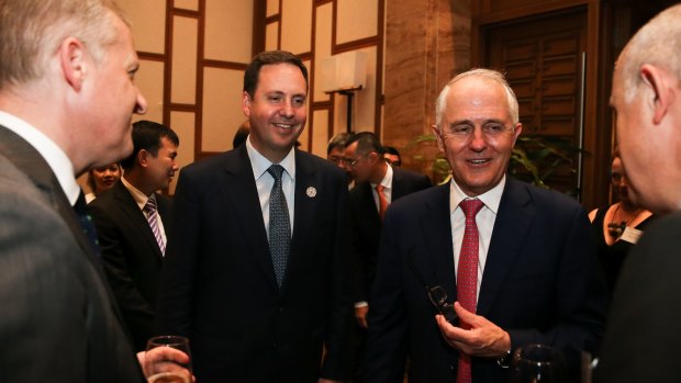 Trade Minister Steve Ciobo, left, said the Peru trade deal will put Australian farmers on an even playing field.