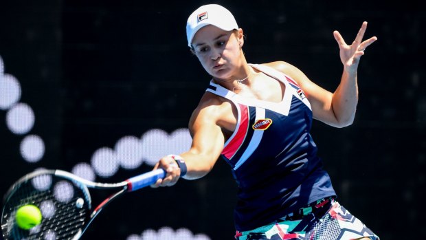 Hitting the spot: Ashleigh Barty returns serve against Daria Gavrilova during their semi-final at the Sydney International.