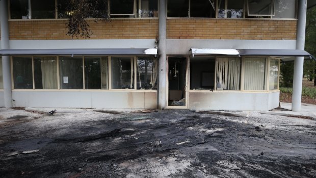 The car park at the Australian Christian Lobby in Canberra on Tuesday 22 December 2016 after a van with gas bottles exploded overnight. 