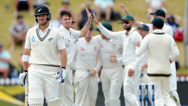 Send off: Corey Anderson trudges off Basin Reserve after being trapped in front without scoring.