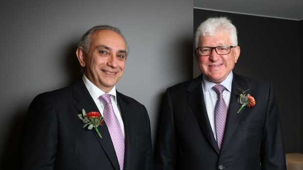 Link Group chairman Michael Carapiet, left, and chief executive John McMurtrie on the day of the ASX listing in October 2015. 
