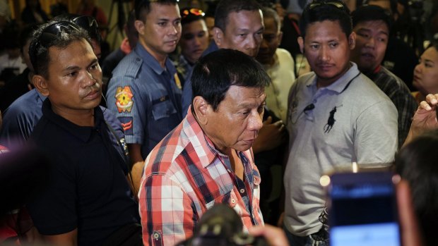 Rodrigo Duterte during a news conference after casting his vote in Davao, Mindanao.
