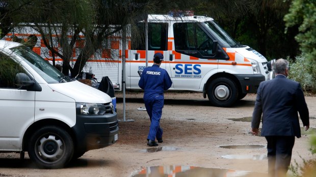 Police and SES near Diamond Bay in Sorrento, where Ms Matell's body was found last month.