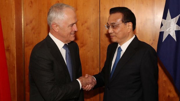 PM Malcolm Turnbull and Chinese Premier Li Keqiang in Canberra.