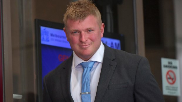 United Patriots Front leader leader Blair Cottrell outside Melbourne Magistrates Court on Tuesday.