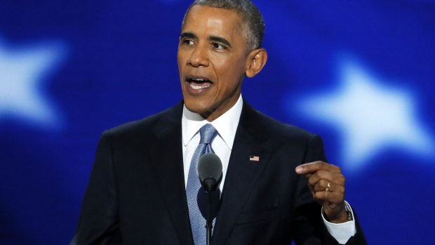 President Barack Obama speaks during the third day of the Democratic National Convention in Philadelphia.