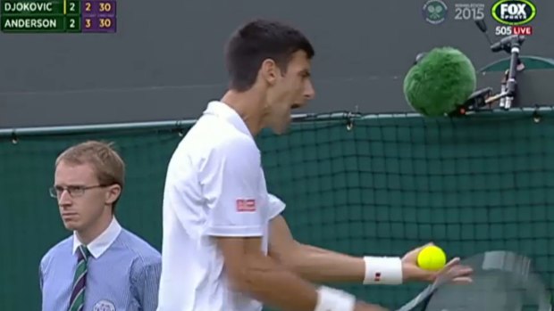 Vowed to say sorry: Novak Djokovic screams in the direction of a ball girl.