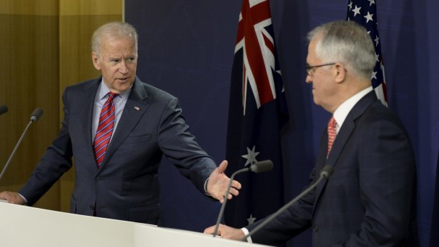 US Vice-President Joe Biden with Prime Minister Malcolm Turnbull in Sydney.