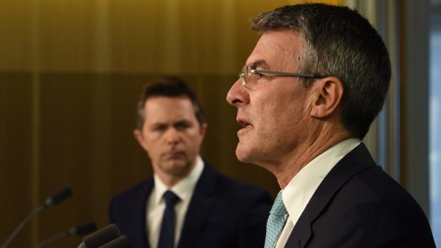 Shadow attorney-general Mark Dreyfus and shadow communications spokesman Jason Clare (left) on Friday. 