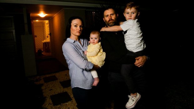 Mark and Karen Grant with daughter Audrey and son Dempsey, have left their home because Audrey was born with high levels of PFOS in her blood. 