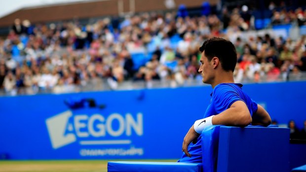 Tomic during a rest break.