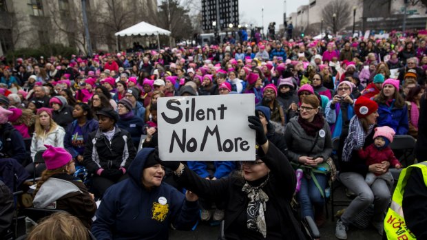 Demonstrators gather during the Women's March on Washington in Washington, D.C.