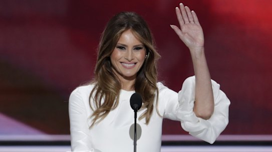 Melania Trump waves after she made her now-infamous speech.