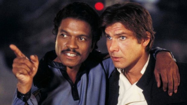 Lovable rogues Billy Dee Williams and Harrison Ford as Lando Calrissian and Han Solo.
