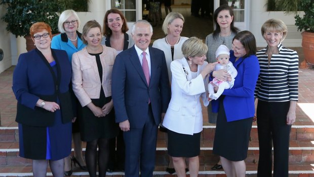 Malcolm Turnbull with  women in his cabinet after they were sworn in on September 21.