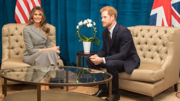 Britain's Prince Harry and First Lady of the United States Melania Trump hold a bilateral meeting ahead of the start of the 2017 Invictus Games in Toronto, Canada.