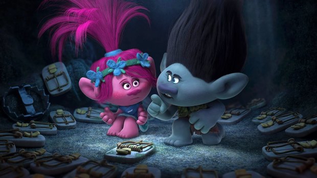 Poppy, left, is voiced by Anna Kendrick, while her foil Branch, is voiced by Justin Timberlake.