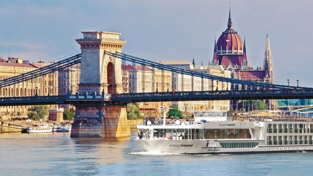 Scenic Diamond on the Danube River in Budapest, Hungary.