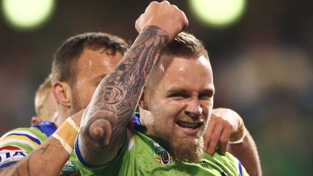 Tough guy: Blake Austin, who defied medical advice to play against the Panthers, scores the first try of the match.