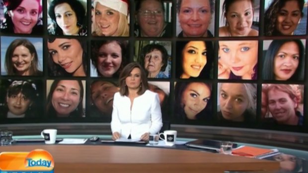 With a montage of some of the 62 women killed since January on screen behind her, Lisa Wilkinson speaks out on the <em>Today</em> show against domestic violence. 