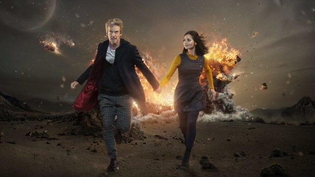 Peter Capaldi as the Doctor and Jenna Coleman as Clara in  <i>Doctor Who</i> series 9.