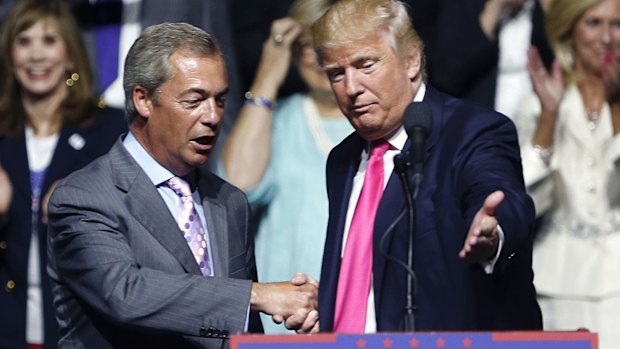 Nigel Farage with Donald Trump at an election rally in Jackson, Mississippi.