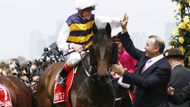 Oh yeah: David Hayes and  Craig Williams after the 2007 Derby win by Kibbutz.