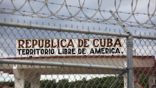 Outside the gates of the Guantanamo Bay prison.