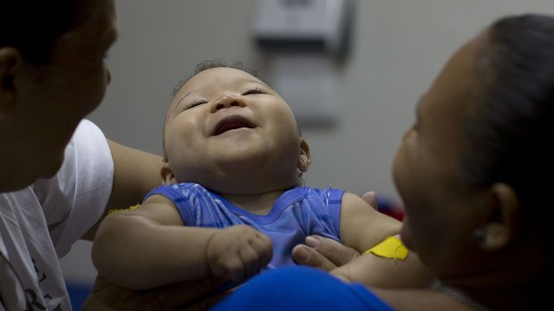 Caio Julio Vasconcelos who was born with microcephaly, undergoes physical therapy at the Institute for the Blind in Joao Pessoa, Brazil. 