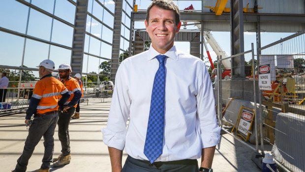 NSW Premier Mike Baird vows to keep building, a year after his re-election.